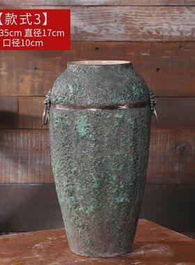 复古做落地陶罐花瓶陶瓷旧大号庭院水培多肉种植客厅装饰铜环摆件