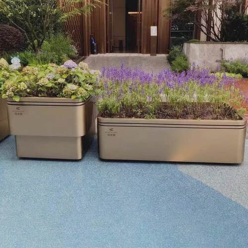 户外不锈钢花箱室外花槽道路花坛铁艺花架异形花钵景观花池大花盆