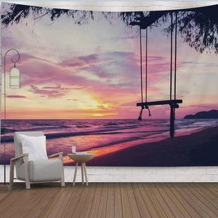 x1aw背景布风景挂布夕阳日出大海边墙壁装 饰挂毯床头卧室超大遮