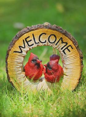 园艺摆件红鸟情侣创意小鸟花园挂饰树脂工艺品家居花园摆件