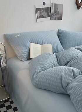 iyr7夏季薄款小泡泡水洗棉四件套浪漫紫色被套双人1.8床单宿舍三