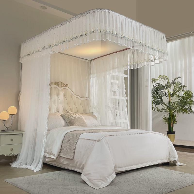 86m0公主风蚊帐伸缩升降u型轨道三开门家用不打墙导轨落地双层2米