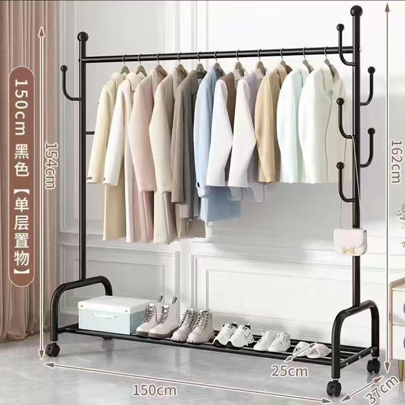 挂衣架家用卧室落地加厚衣帽架可带直播间带置物架移动轮简易衣架