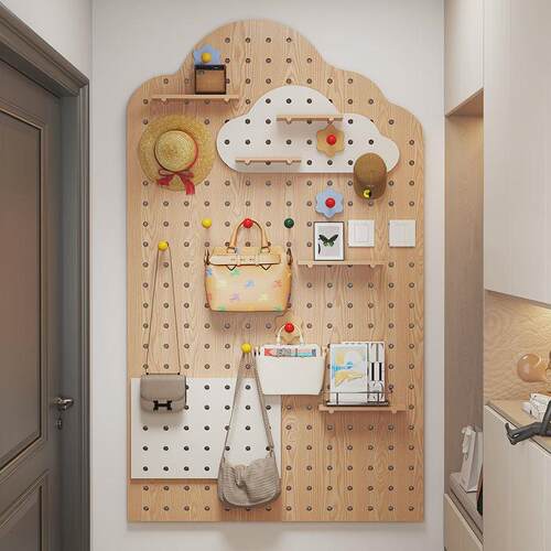 洞洞板可订实木墙上置物架木质收纳架挂墙书架隔板墙壁挂板墙新款