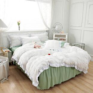 韩式床上四件套床单被套水洗棉床裙泡泡纱罩床品宿舍单人三件