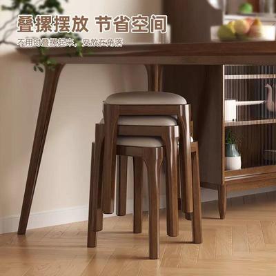实木叠放可凳子家用软包板凳客厅木头矮凳简约现代小方凳餐桌椅子
