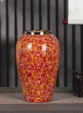 景德镇陶瓷花瓶现代简约复古红色花瓶插摆件仿真花盆客厅卧室干花