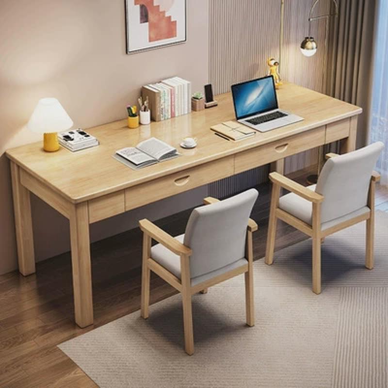 双人书桌实木家用简约电脑桌卧室学生写字桌书房加长办公桌工作台