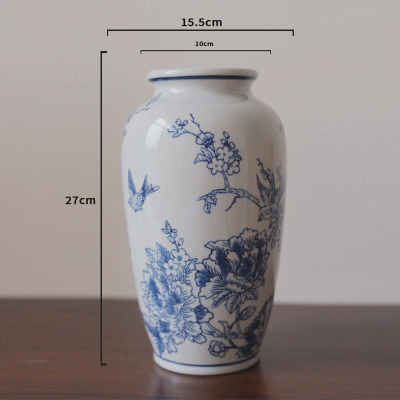 h絎2青花瓷花瓶高级感复古手绘陶瓷插花客厅花器玄关装饰