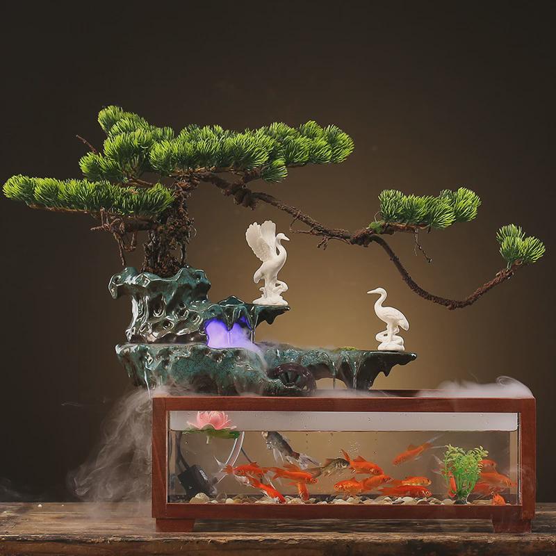 中式开业礼品观循环流水加湿器桌面鱼缸办公室内客厅创意摆件水景