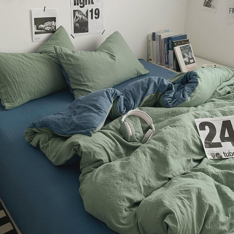 ins风四件套双拼全棉床上超柔软被套被罩床单床笠宿舍单人三件套4