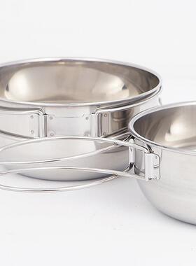 户外折叠套碗304不锈钢登山野营650ml大号4件套杯折叠碗组合餐具