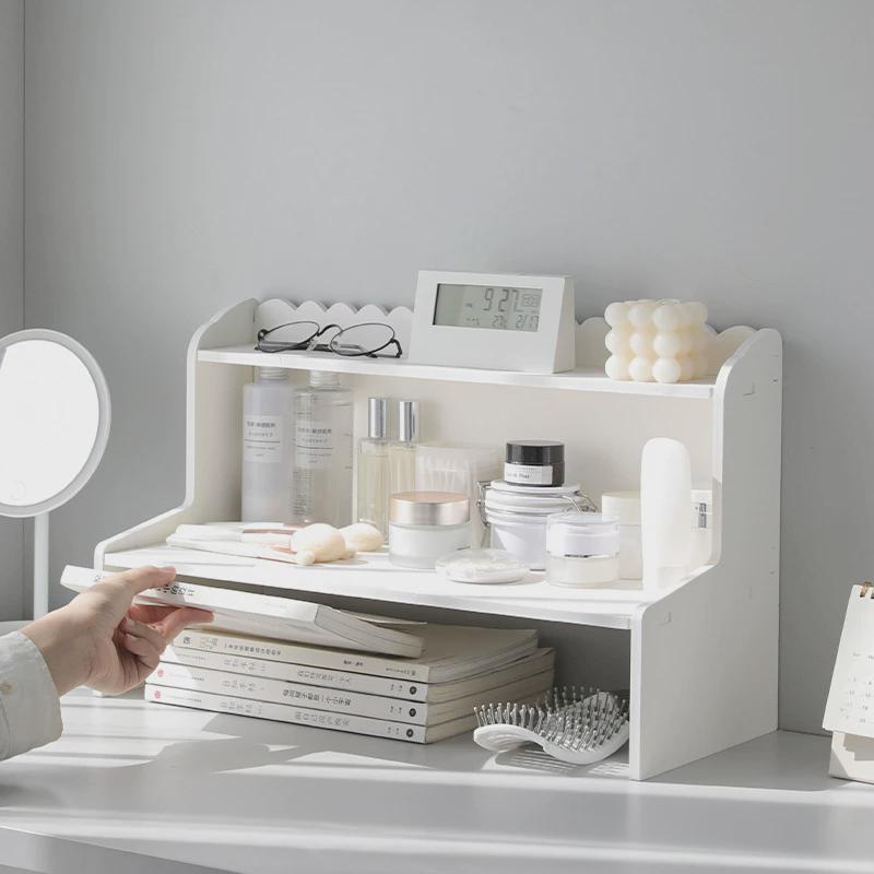 桌面收纳架办公室宿舍木质增高架书桌上置物架多层书架化妆品整理