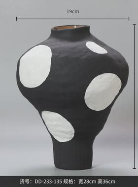 博西家居陶瓷波点黑白手工花瓶现代简约家居软装摆件插花瓶装饰