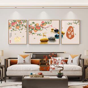 三联画有鱼新中式客厅装饰画墙面连年沙发背景墙挂画现代简约壁画