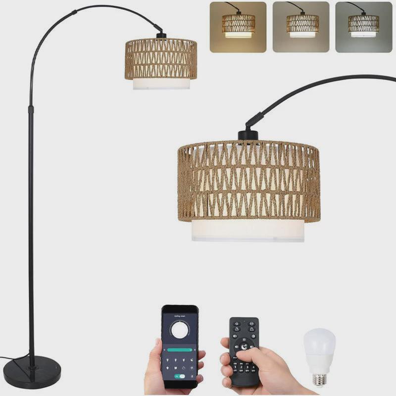 美式乡村钓鱼落地灯客厅书房卧室创意简约藤编布罩可调角度落地灯