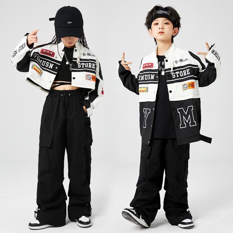 新品街舞少儿潮服男孩帅气hiphop架子鼓机车服女孩爵士舞走秀演出