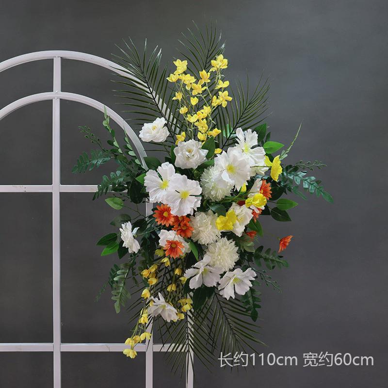 新款森系婚庆地排花婚礼花柱绿色仿真花艺绿白路引花外贸装饰美陈