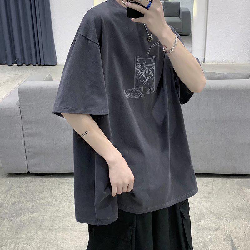 短袖男潮牌夏季薄款t恤设计感小众男士学生印花五分半袖宽松体恤