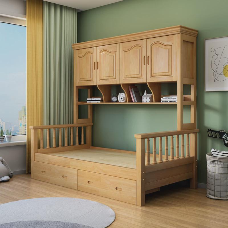 全实木上下床一体衣柜儿童床书柜书架床高低床小户型省空间带衣柜