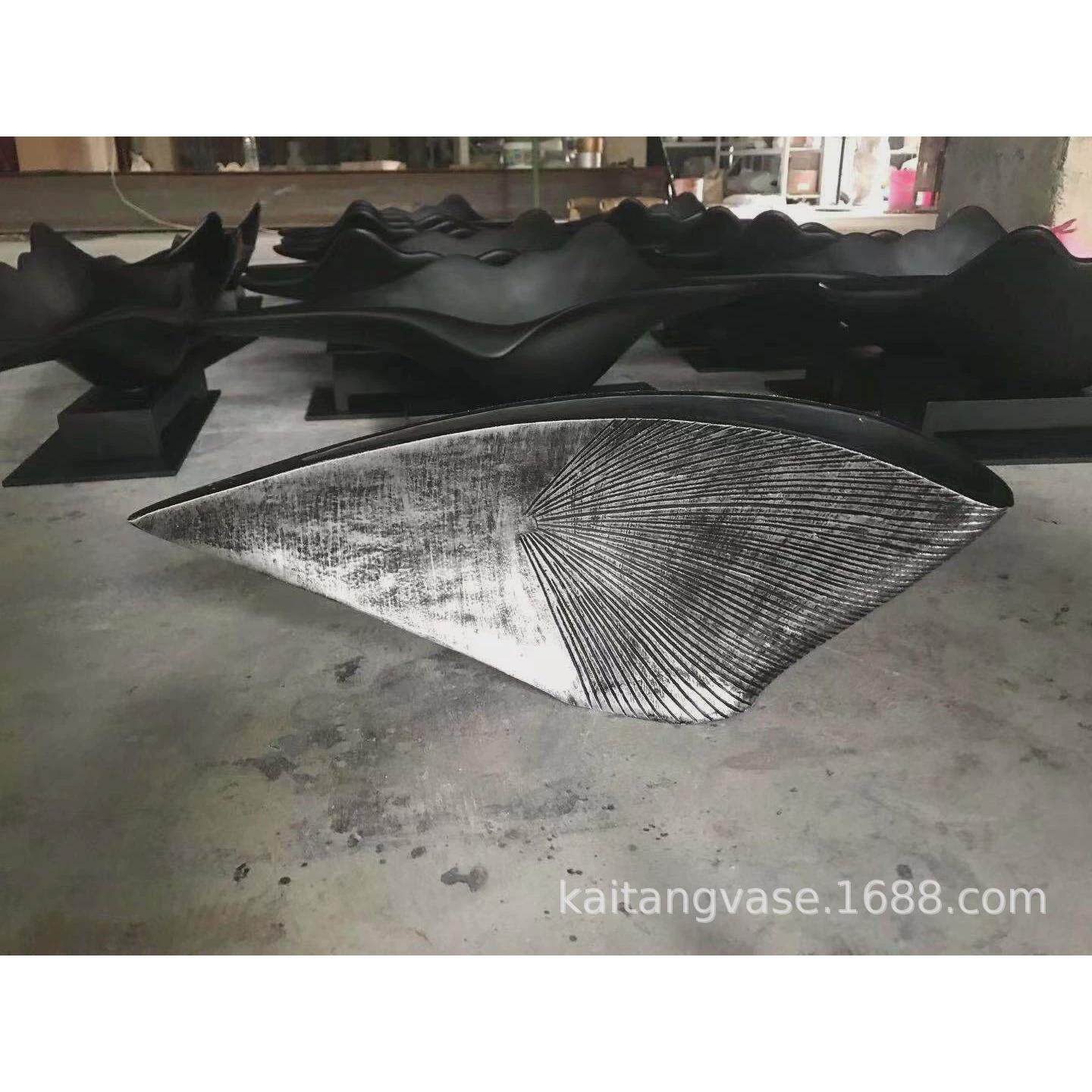 金红树脂北欧扇形竖纹花瓶客厅书房前台办公桌面装饰景观花艺摆件