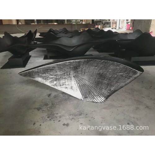 金红树脂北欧扇形竖纹花瓶客厅书房前台办公桌面装饰景观花艺摆件