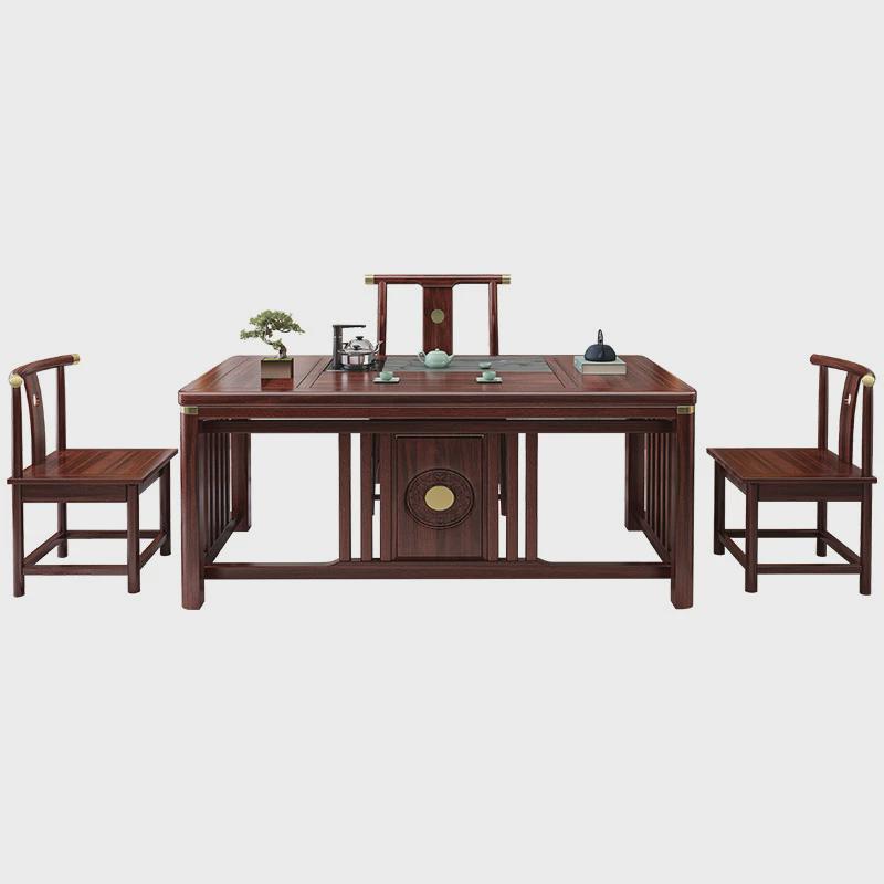 红木茶几茶桌椅组合新中式禅意网红实木功夫茶台乌金木茶盘一体