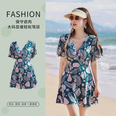 大码泳衣女连体平角大胸保守批发妈妈款泡温泉微胖宽松游泳衣新款