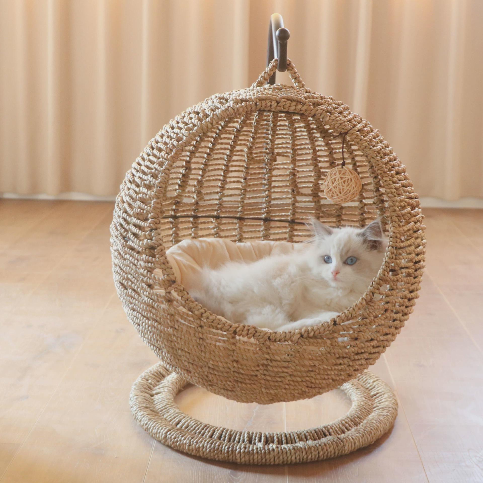 加工定制吊床猫窝网红款半封闭式宠物藤编猫笼圆形猫吊猫床宠物窝
