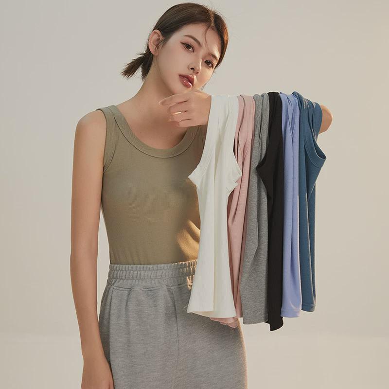 背心带胸垫女内搭吊带螺纹遮副乳防走光运动背心女夏季可外穿批发