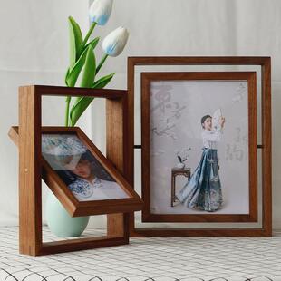 双面榫卯旋转相框木质创意相框中空立体旋转画框装饰摆台量大从优