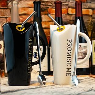 情侣马克杯带盖勺陶瓷办公室高颜值大容量一对红色吸管杯创意礼盒