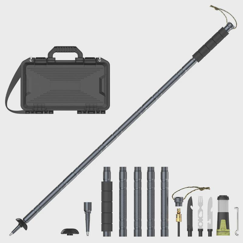 便携折叠多功能登山杖6063铝合金户外爬山野营带灯登山杖套装