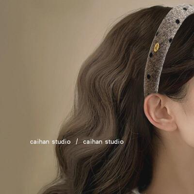 适时时髦~椭圆金标发箍女秋冬波点毛呢窄版压发头箍高颅顶盘发器