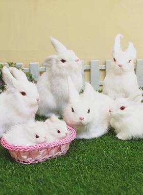 仿真兔子大小白兔 毛绒玩具公仔兔田园摆件动物拍摄道具动物模型