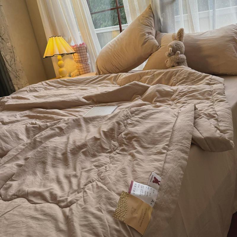 gz6m手工包边夏凉被粉色莫迪兰温柔水洗棉四件套1.8m空调被夏季薄