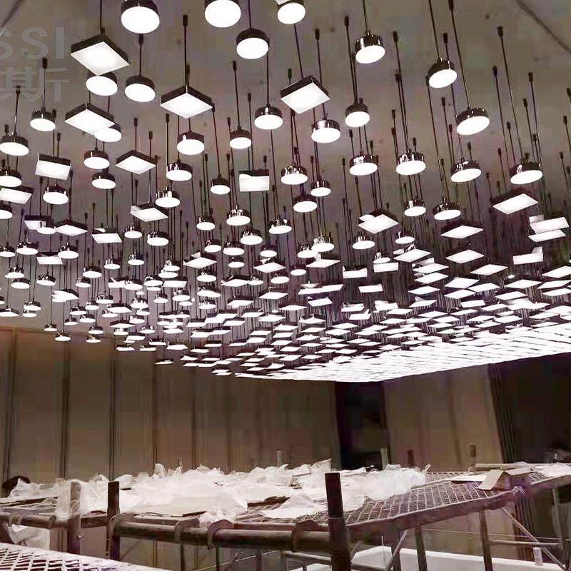 厂家直销现代异形艺术工程吊灯方块会所售楼部玻璃圆球别墅吸顶灯