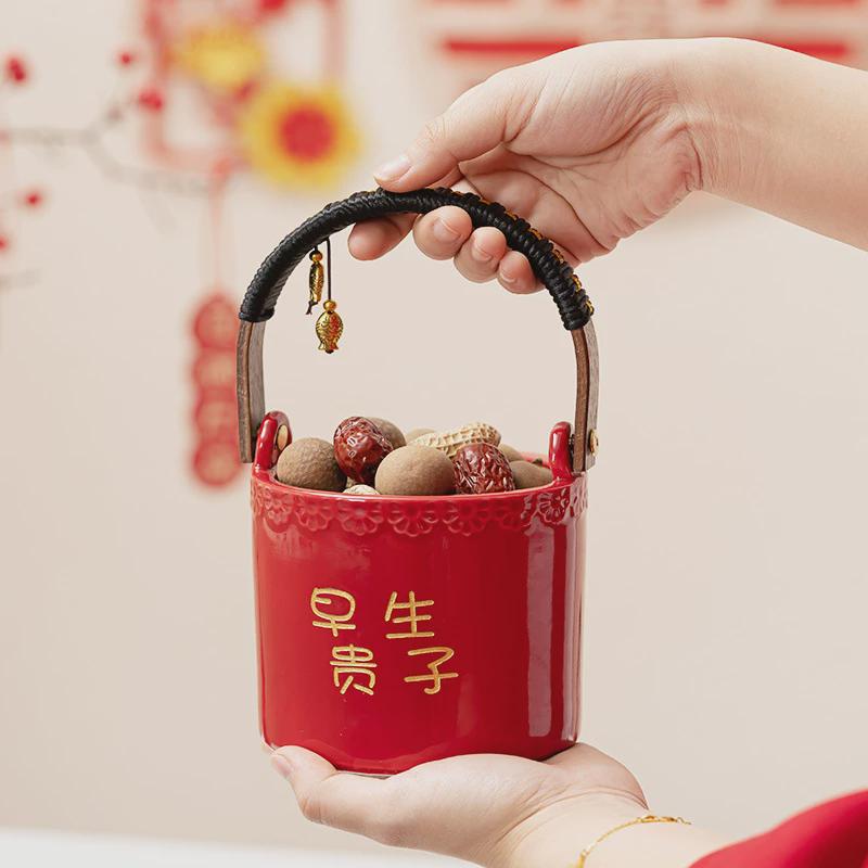 结婚子孙桶婚礼陪嫁用品大全出嫁用喜事陶瓷摆件娘家女方嫁妆宝桶