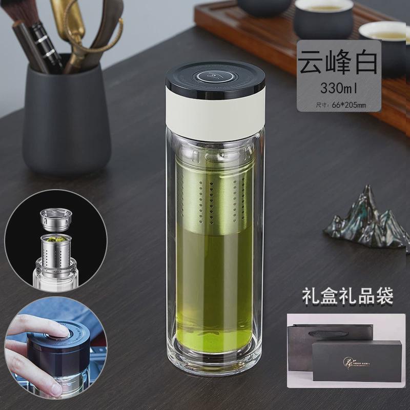 一键杯盖玻璃杯新款高端礼品水杯泡茶杯速开开办公按压茶杯创意杯