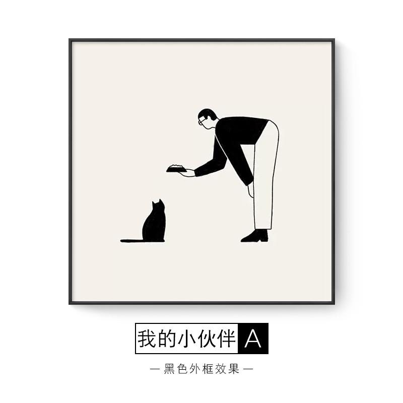 波普风宠物猫咪装饰画黑白卡通人物ins壁画家居艺术桌面挂画画摆
