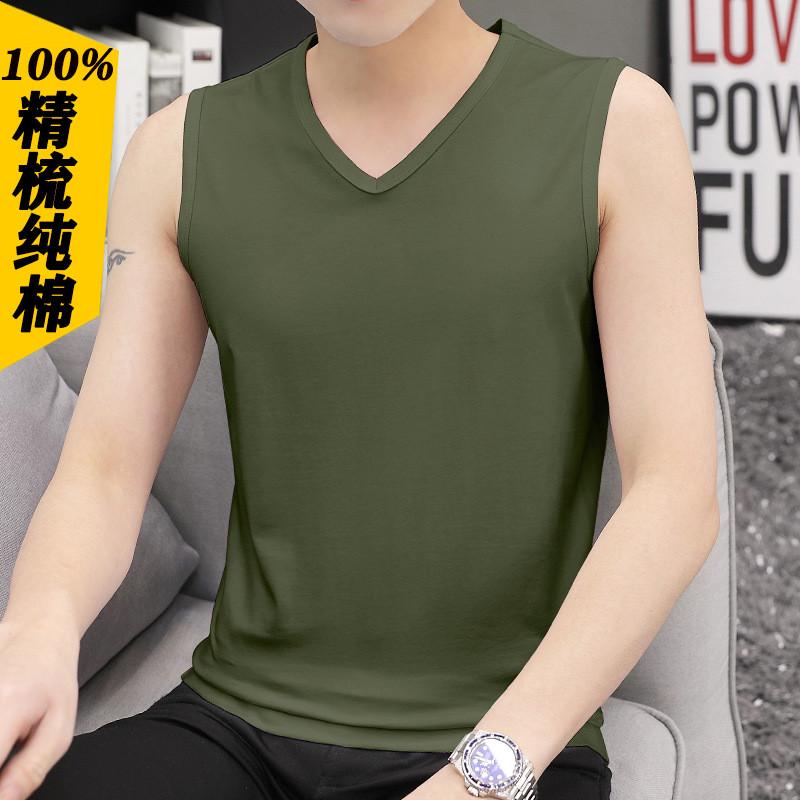 夏季新款纯棉男士无袖纯色背心t恤修身运动透气坎肩汗衫青少年