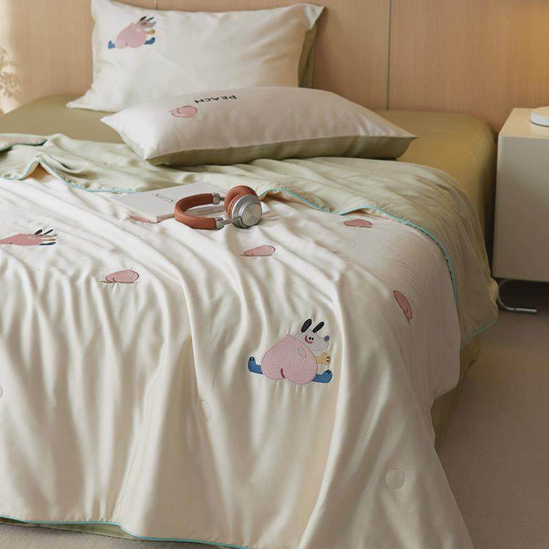夏季卡通夏凉被空调被四件套凉感天丝刺绣可水洗机洗单双薄被人