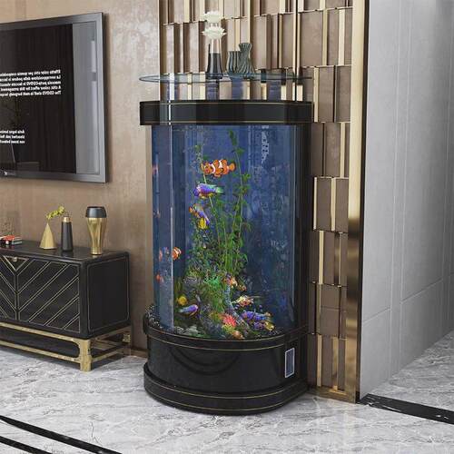 热弯弧形鱼缸客厅家用旁靠墙中小型电视柜半圆水族箱生态懒人鱼缸