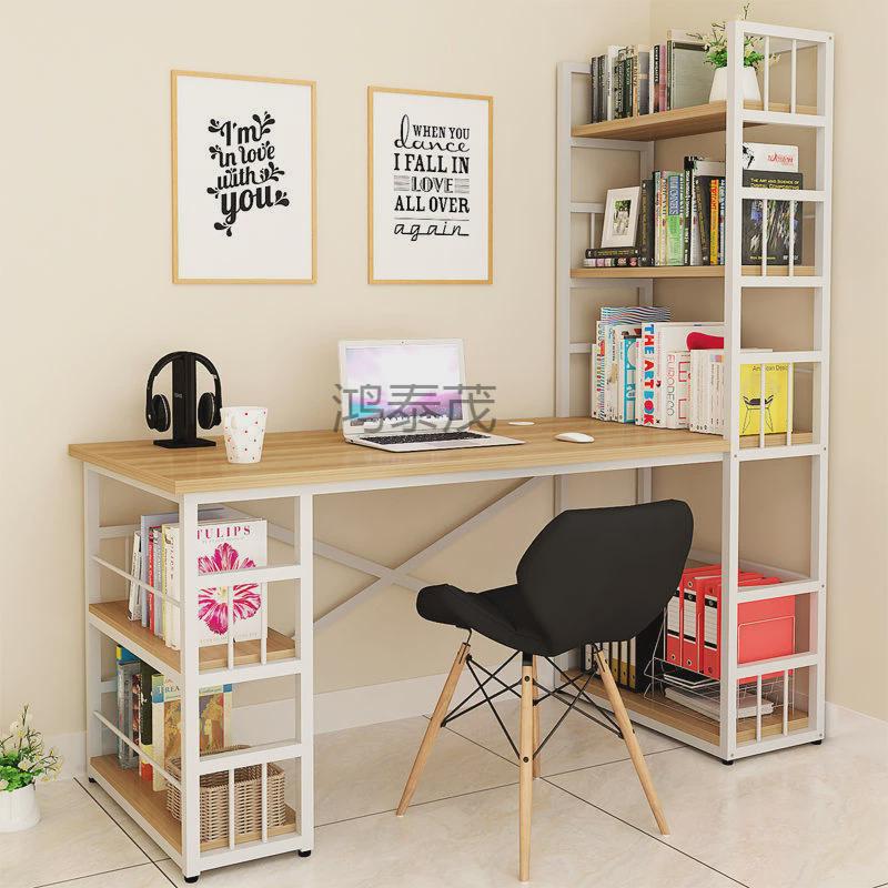 Htm1电脑台式桌家用学生写字桌书桌书架一体桌组合卧室学习桌带书