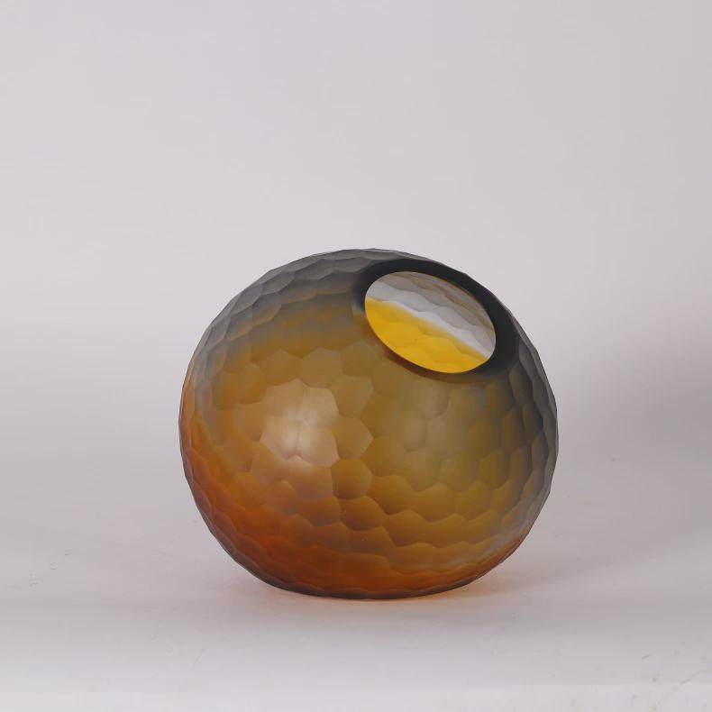 刻磨镌刻圆球花瓶琉璃琥珀渐变色水培器皿高级感桌面装修装饰花器,家居饰品,装饰摆件,淘宝优惠券,粉丝福利购,淘宝优惠卷