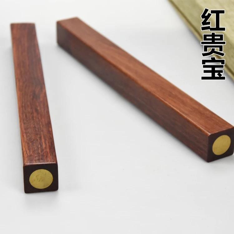 红黄铜宝镶嵌贵镇尺文房用品30cm黑檀木加重镇纸压尺带锦盒大批发