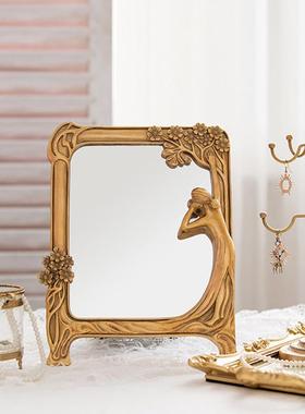 欧式浴室复古镜子雕花壁挂梳妆台化妆镜酒店相框玄关装饰镜背景墙