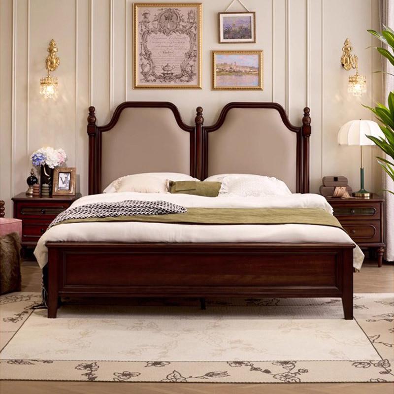 全实木床北欧中古风双人床法式主卧简约大床软包床艺床美式婚床