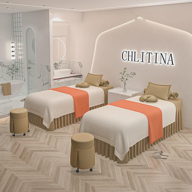 美容床罩四件套高档简约美容院床罩按摩理疗采耳头疗床单批发床套