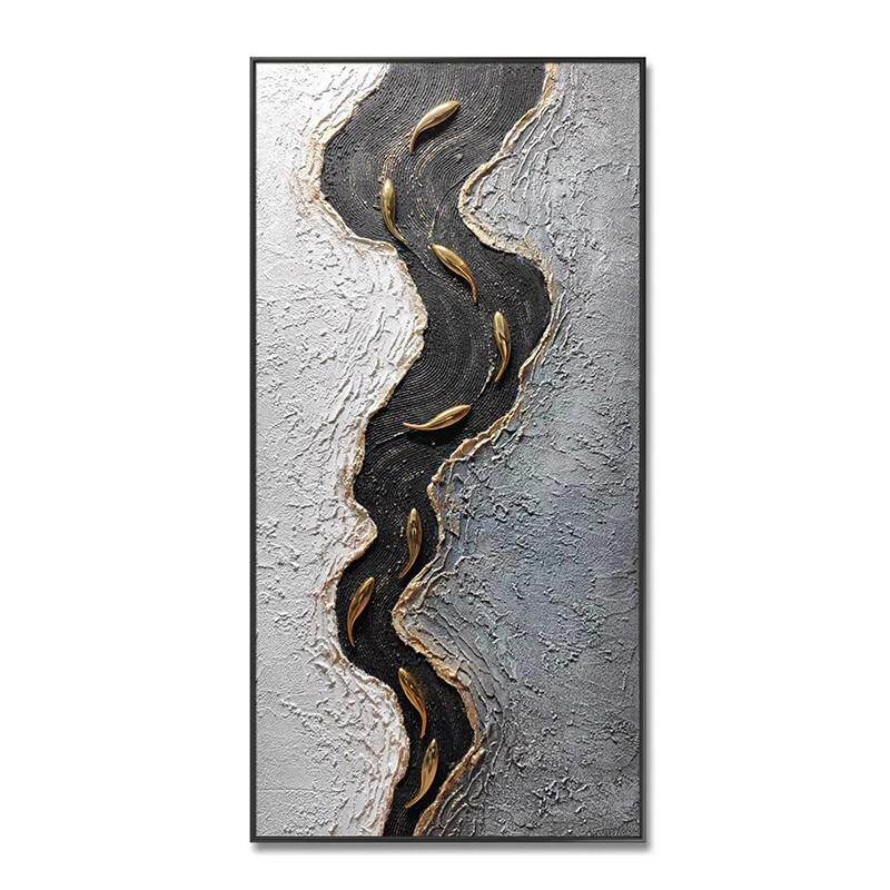 手绘油画九鱼图玄关入户客厅装饰画沙发背景墙3d立体轻奢抽象挂画